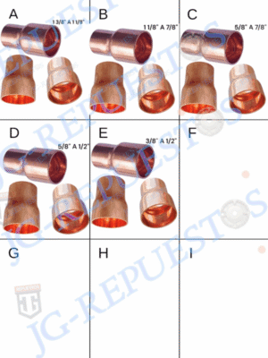 REDUCCION COBRE 1 3/8" A 1 1/8", 1 1/8"A 7/8", 5/8"A 7/8", 5/8" A 1/2", 3/8" A 1/2" AIRE ACONDICIONADOS, REFRIGERACION, COCINAS ETC -A146R