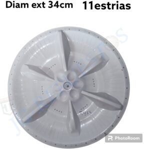 29348.jpg AGITADOR PLANO LAVADORA MABE 11 ESTRÍAS DIÁMETRO: 34CM 5 HUECOS EN EL CENTRO 3433