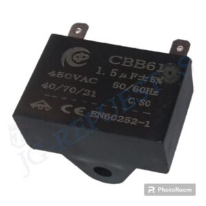 CAPACITOR 1.5UF LAVADORA ASIATICA NEGRO RECTANGULAR PEQUEÑO SIRVE PARA BOMBAS DE AGUA 450VAC (TODAS LAS MARCAS) 3035