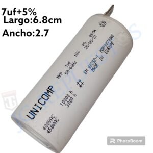 CAPACITOR PARA MOTORES  7uf+-5% LARGO 6.8CM ANCHO 2.7 0142