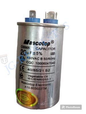 CAPACITOR DE MARCHA MASCOTOP PLASTICO 450V 20UF 50/60HZ 0593