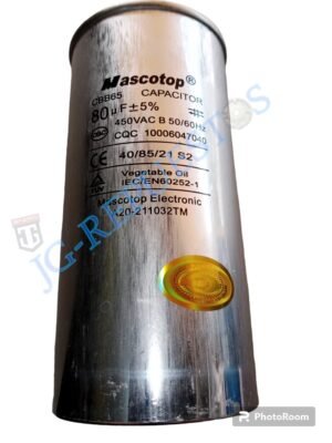 CAPACITOR DE MARCHA MASCOTOP METALICO 450V 80UF 50/60HZ -0594